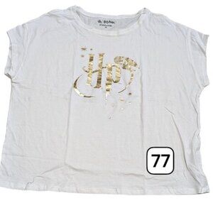 Harry Potter's WOMEN White T-Shirt – Golden ‘Hp’ Logo & Starry Design